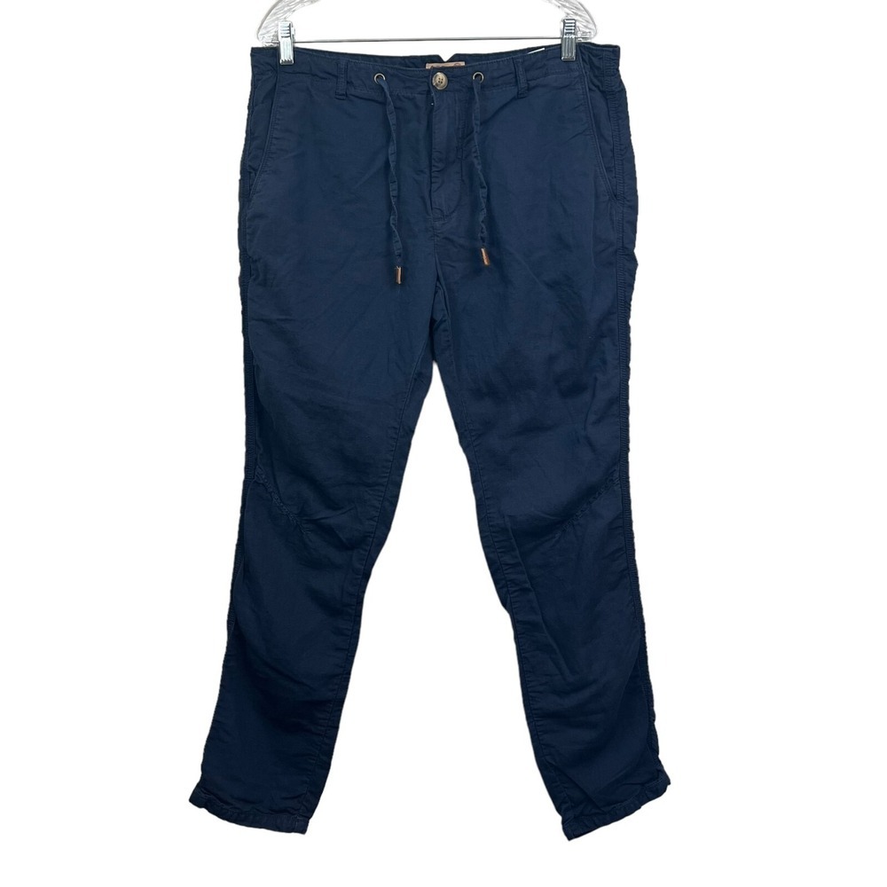 E.T.A Mens Linen Chino Pants Slim Fit Drawstring Waist Slash Pockets Navy Sz 36*